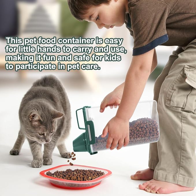 TBMax Rice Storage Container 3 to 5 Lbs - Small Pet Dog Cat Food Container Dispenser with Easy Pouring Spout & Cup, Portable Cereal Container for Small Spaces, Travel, or Daily Use -Dark Green
