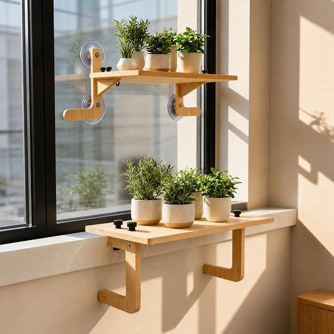 3-Way Setup Adjustable Window Sill Plant Shelf Extender | 21.6" x 11.1" No-Drill Window Plants Shelf with Strong Suction Cups, Heavy Duty Renter Friendly Indoor Garden Sills Display