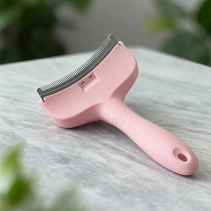Pink Large Dog Shedding Brush, Tight V-Tooth Pet Brush with Ergonomic Design Comfort Grip, Professional Dogs Deshedding Tool for Tiny Breeds and Cats