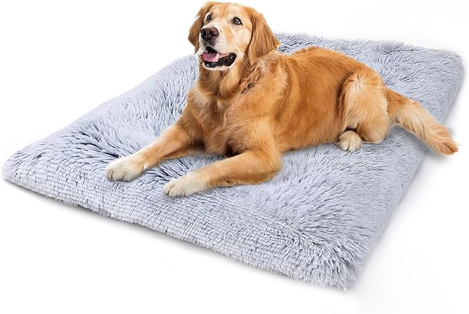 Large Dog Bed Crate Pad 35", Washable Soft Plush Pet Mats for Sleeping Grey | Machine Washable, Anti-Slip Bottom, Kennel Pad 35*23 inch, Warm Cozy, Easy to Care, Large dog breeds 55lbs