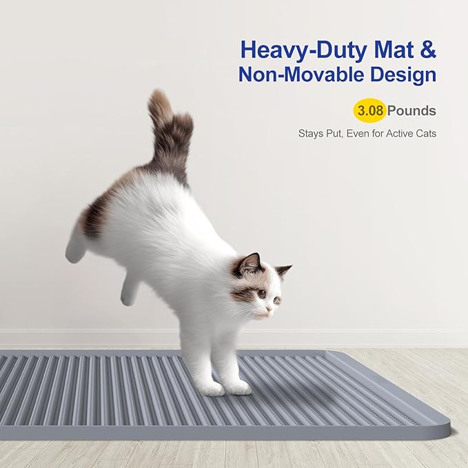 Filmicy Silicone Cat Litter Mat - 31' x 23' Waterproof Large Kitty Mat, Non-Slip, Durable, Easy Clean & Washable Cat Litter Tray Mat for Scatter Control