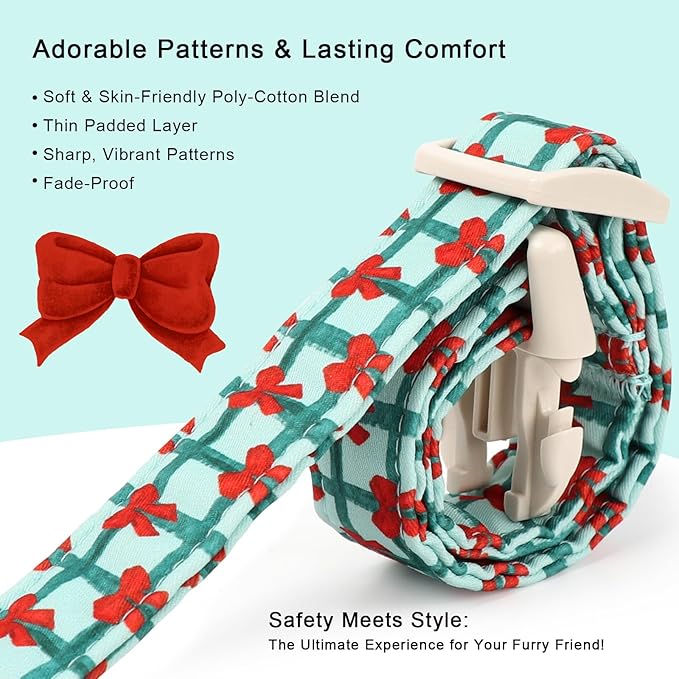 Christmas Dog Collar for Medium Dogs - Cute Festive Plaid with Red Bow Christmas Collars for Dogs, Soft Adjustable New Year Dog Collars with Quick Release Buckle M