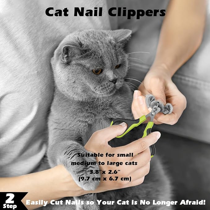 Comotech 3PCS Cat Grooming Supplies,Cat Brush & Nail Clipper/Trimmer & Flea Comb for Shedding Indoor Cats Dogs and Small Animals - Meet All Your Pet's Daily Grooming Needs - All in One Set (Green)