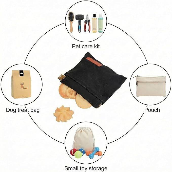 Dog Treat Pouch Black Pocket Sized Pet Training Pouch Training Pouch with Carabiner Buckle Auto Closing Dog Walking Bag Pet Feed Snack Reward for Pet Puppy Travel Outdoor Use