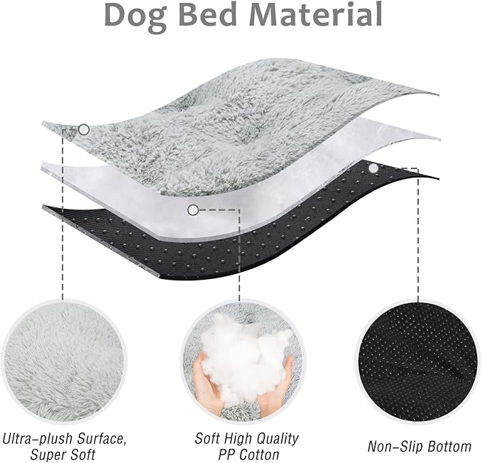 JOEJOY Large Dog Bed Crate Pad, Ultra Soft Calming Dog Bed Washable Anti-Slip Kennel Crate Mat for Extra Large Medium Small Dogs, Pet Mats for Sleeping and Anti Anxiety, 36" x 27", Grey