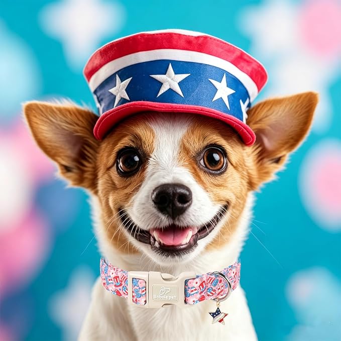 4th of July Dog Collar, Cute Pink Patriotic Dog Collars for Puppy Small Dogs - Independence Day Girly Pup Collars, Soft Adjustable Flag Day Female Dog Collar XS