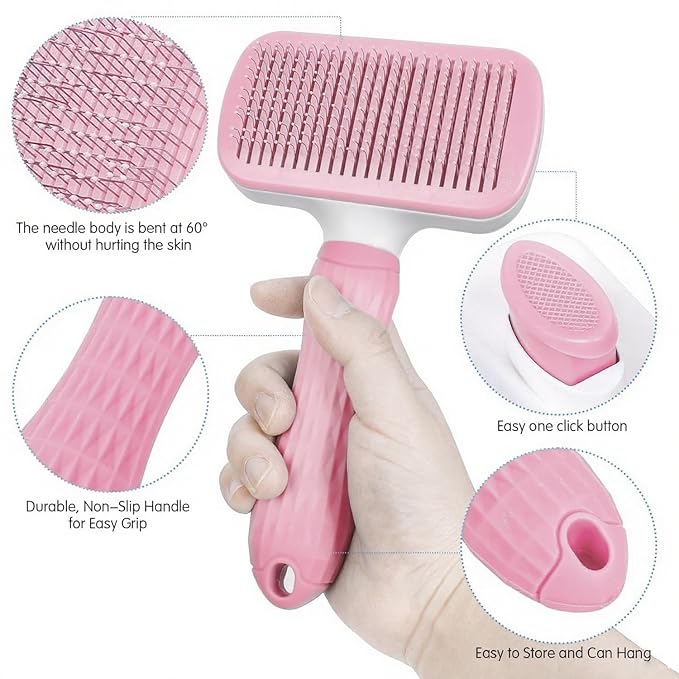 Self-Cleaning Slicker Brush, Dog Cat Bunny Pet Grooming Shedding Brush, Easy to Remove Loose Undercoat, Pet Massaging Tool Suitable for Pets with Long or Short Hair (Baby Pink)