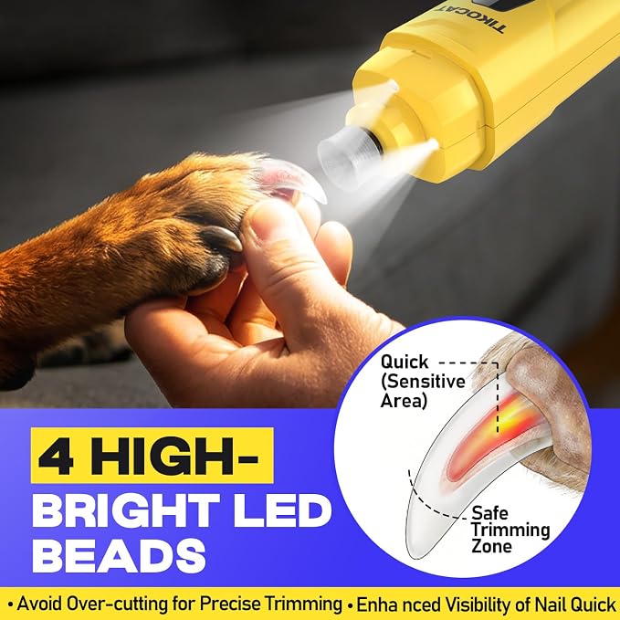 Whisper-Quiet Dog Nail Grinder, 50% More Powerful 6-Speed Pet Nail Trimmer with LED Display & 4 LED Lights, 3 Grinding Bits, No Over-Cutting, Stress-Free Grooming for Dogs, Cats & All Sensitive Pets