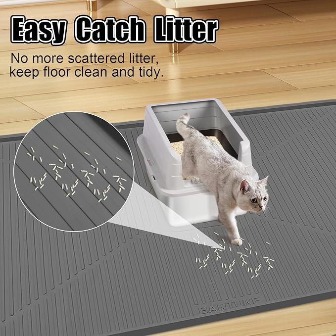 Silicone Cat Litter Mat 45" x 30" Cat Mat for Litter Box, Dark Grey | Extra Large Cat Litter Trapping Mat for Floor, Waterproof, Non-Slip Kitty Litter Box Mat with Raised Edge, Easy to Clean