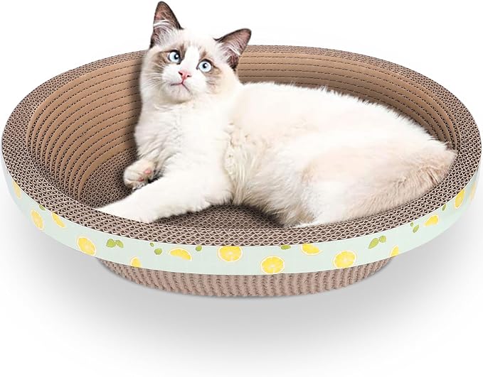 Oval Large Cat Scratcher Cardboard Bed Lounger Couch, Cat Scratching Board Lounge Box Durable, Corrugated Cat Scratch Pad for Indoor Cats Furniture Protector 19.5" × 15.6" × 4.7"