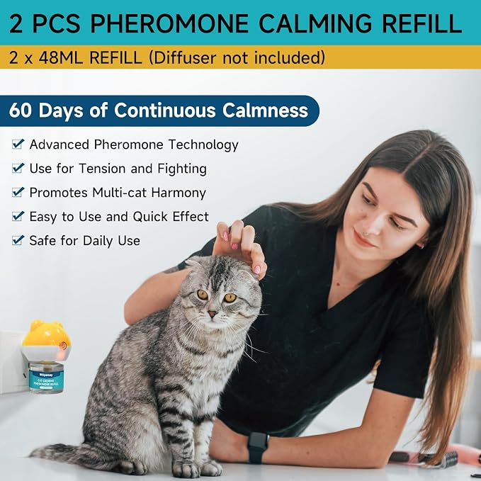 Woyamay Cat Calming Diffuser Refills for Cats Relieve Anxiety & Stress | 2-Month Supply Cat Pheromones Calming Diffuser Refills for Cats, Cat Pheromone Diffuser Refills (Fits All Common Diffuser)