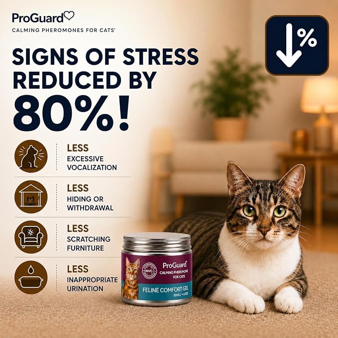 ProGuard® Cat Calming Diffuser Gel – Anti-Anxiety Pheromone Stress Relief for Cats & Kittens, Helps Reduce Stress-Related Behaviors, Drug-Free, No Electricity, 120 Days