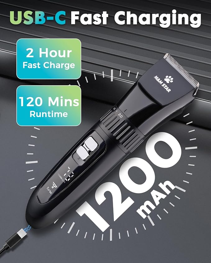 M&M STAR Dog Grooming Kit, Quiet Dog Clippers for Grooming Heavy Thick Coats, Cordless Pet Hair Trimmer & Shaver with Paw Trimmer, Low Noise Rechargeable Clippers for Small Large Dogs Cats