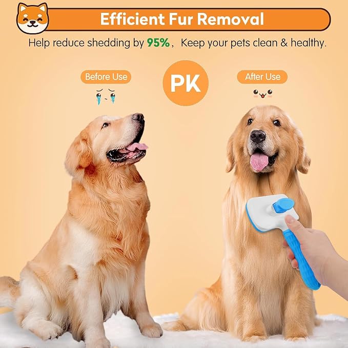 Dog & Cat Brush, Self Cleaning Slicker Brush for Pets Shedding | 1 Click Clean,Lightweight,Massaging Particles,Soft Non-slip Handles,For All Furry Animls