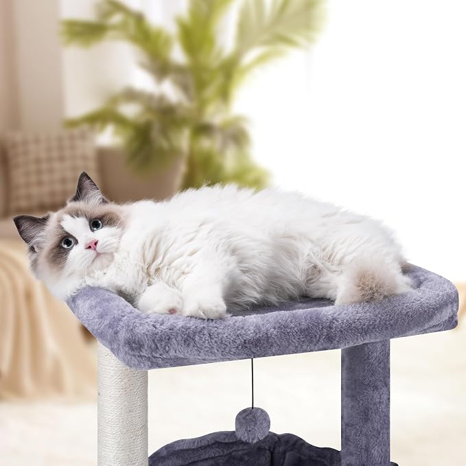 AIWIKIDE Cat Tree Has Scratching Toy with A Ball Activity Centre Cat Tower Furniture Jute-Covered Scratching Posts (Grey, 37.4'')