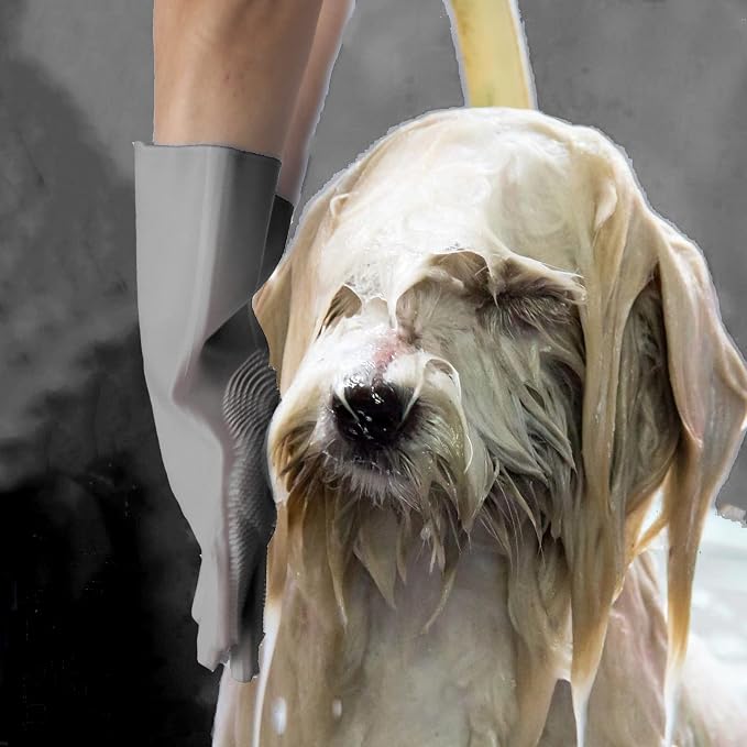 Silicone Pet Grooming Gloves Dog Washing Gloves for Bathing Massaging | 3,000 Soft Bristles, Non-slip & Extended Sleeves, Heat Resistant & Dishwasher Safe, For Cats and Dogs, Home/Car Cleaning