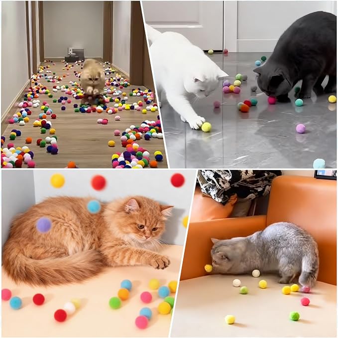 Mity rain 52PCS Cat Ball Launchers & Pom Pom Balls Interactive Cat Toy Set – Safe Soft Plush Kitten Toys for Indoor Cats, Fun Kitten Toys for Endless Active Play