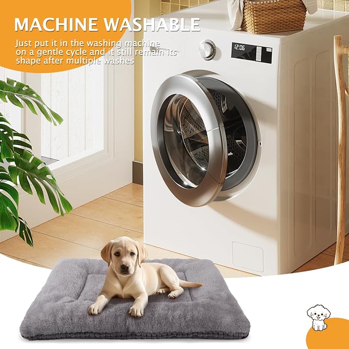 Reversible Dog Bed Mat with Plush and Corn Velvet,Soft Warm Pet Cushion, Dual Purpose Washable Sleeping Mattress Bed for Small Medium Large Dog and Cat XB004 (30"x20", Light Grey)