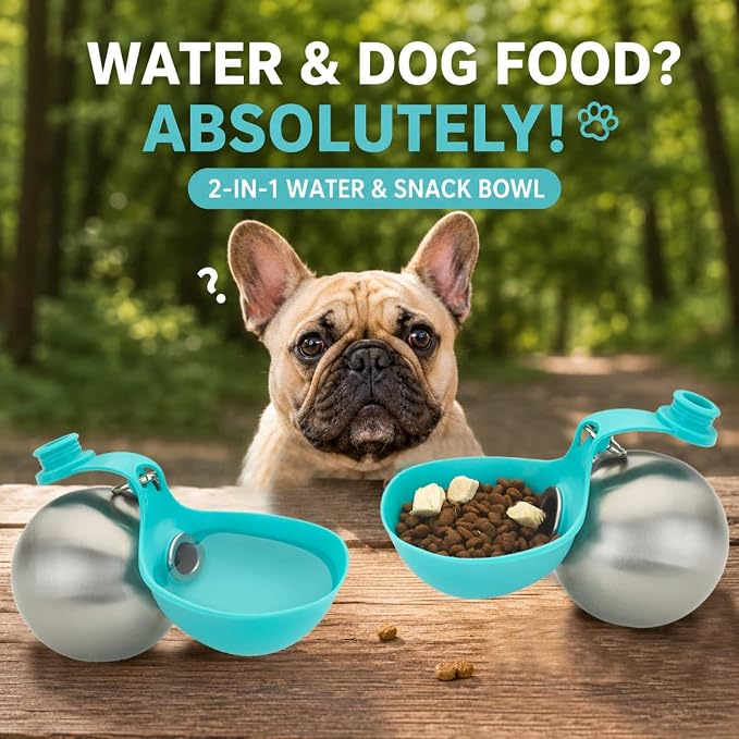 Portable Dog Water Bottle 10oz Stainless Steel Travel Dog Water Dispenser with Bowl No-Spill Puppy Water Bottle for Walking Hiking Small Dog Water Bottles Leak-Proof Collapsible Silicone Bowl