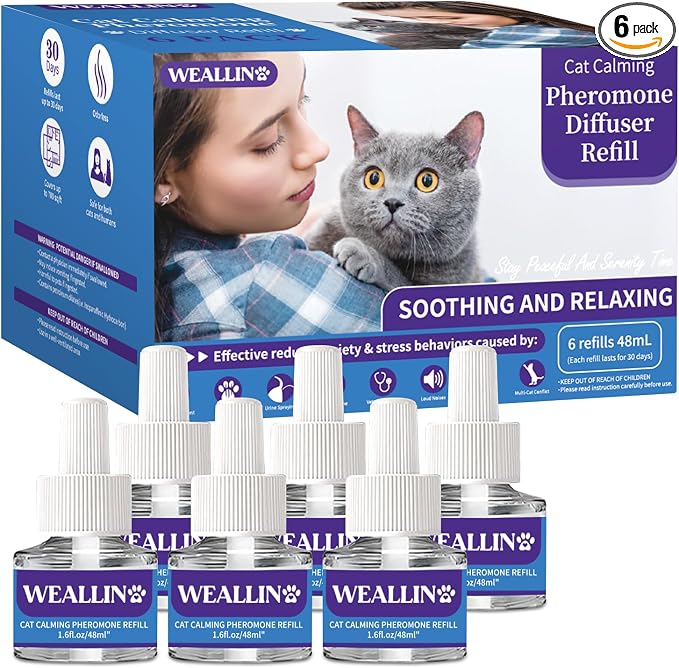 6 Pack Cat Calming Diffuser Refills - Cat Pheromones Calming Diffuser Refill Relieve Anxiety & Stress 6 Month Supply, Cat Pheromone Diffuser Refills (Fits All Common Diffuser Heads) | Cat Pheromones Calming Diffuser Refill 6 Month Supply, Cat Pheromone...