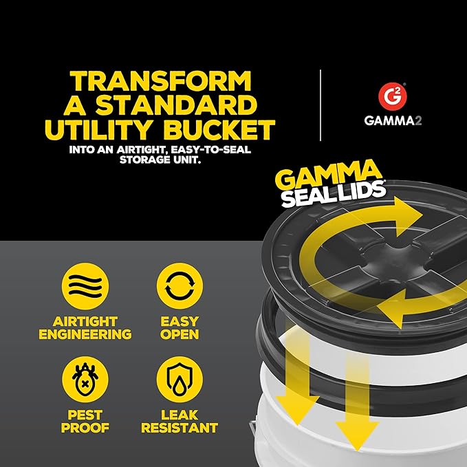 GAMMA2 Gamma Seal Lid - Pet Food Storage Container Lids - Fits 3.5, 5, 6, & 7 Gallon Buckets, Black, Made in USA