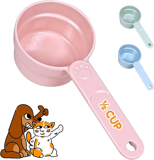 1/2 Cup Dog Food Scoop, Extra Long Handle Sturdy Melamine Pet Food Measuring Scoop with Clear Marking Lines, BPA-Free, Shatterproof, Dishwasher Safe (Pink, 1/2 Cup)