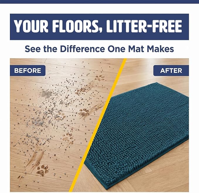 Muddy Mat® | XL Cat Litter Mat 48"x60", Litter Trapping Mat, Super Absorbent Scatter Control, Soft on Paws, Slip Resistant Washable Litter Mat, Traps Litter, Protects Floors, Atlantic Blue