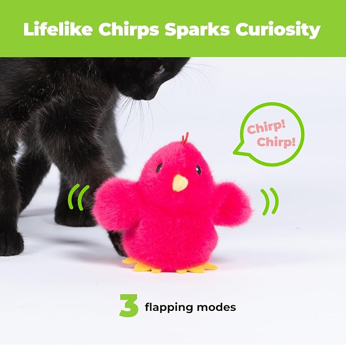 Catify Best Pet Supplies Flapping Duckling, Chick & Bird Cat Toy - Motion-Activated Wings Realistic Chirps, Catnip-Infused Plush, USB Rechargeable Indoor Cats & Kittens, Self-Play Enrichment - Fuchsia