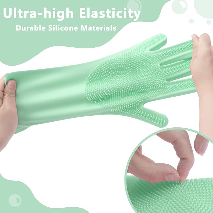 Pet Grooming Gloves—Dog Washing Gloves with High-Density Teeth | Dog Bath Scrubber with Enhanced Five Finger Design, Silicone Gloves for Dogs and Cats Bathing, Massage (Green)