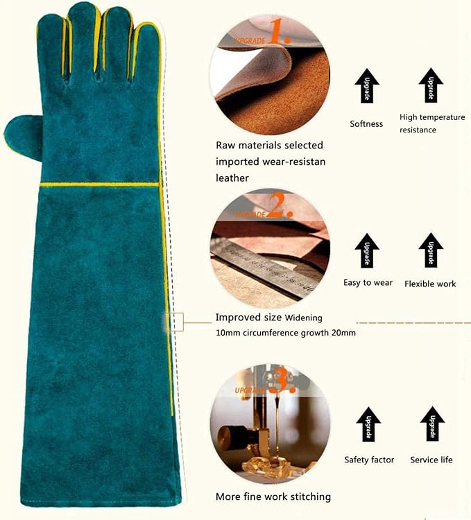Animal Handling Gloves - 60CM Durable Bite & Scratch Resistant Gloves for Bathing, Grooming, Welding, Handling Dogs, Cats, Birds, Snakes, Parrots, Lizards, Reptiles