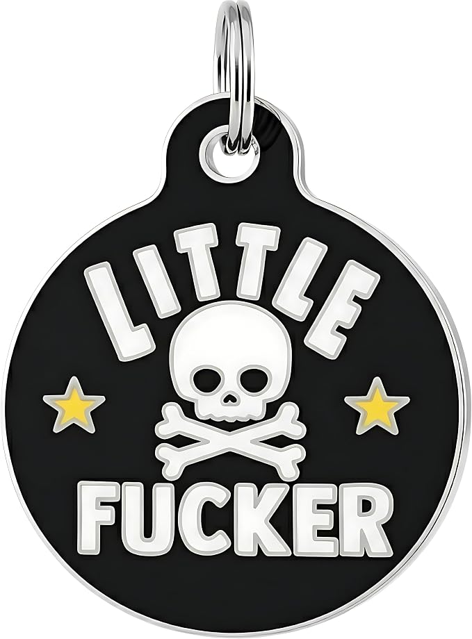 Bad Tags Personalized Dog and Cat ID Tags in 25+ Designs and 2 Sizes - 5 Lines of Custom Engraved Text - Funny Cute Personalized Pet Tags (Little F*cker, Large (1.25 inch))
