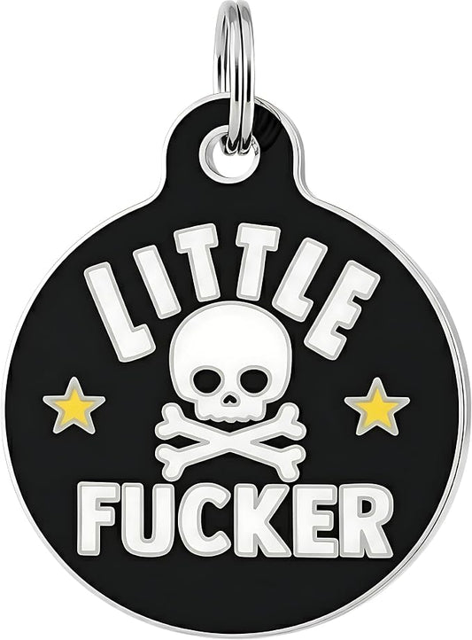 Bad Tags Personalized Dog and Cat ID Tags in 25+ Designs and 2 Sizes - 5 Lines of Custom Engraved Text - Funny Cute Personalized Pet Tags (Little F*cker, Large (1.25 inch))