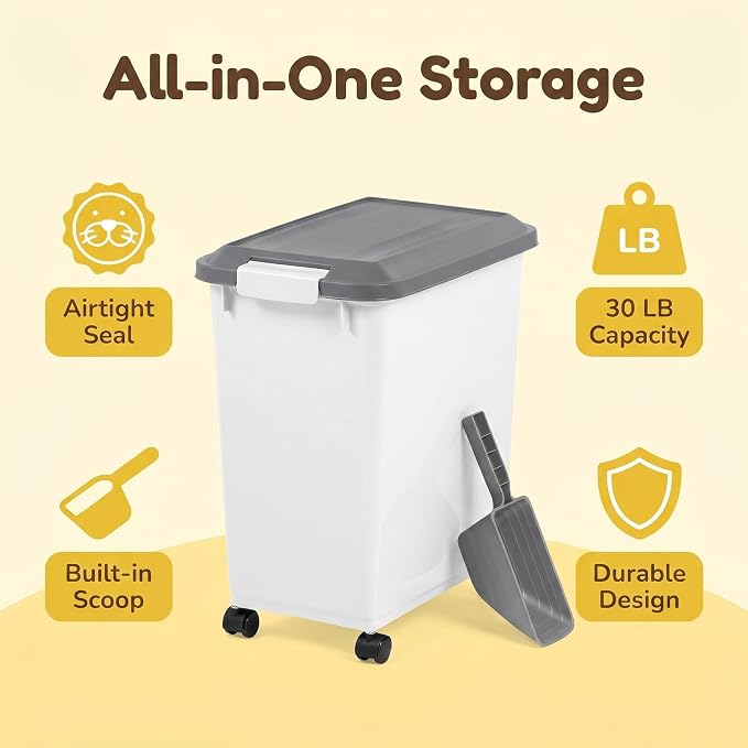 30 Lbs Airtight Pet Food Storage Container with Scoop Dog Cat Food Bin | dog food container airtight;cat food storage bin airtight;apartment pet food storage;