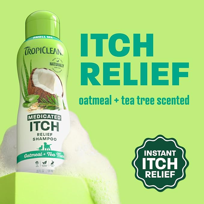 TropiClean Oatmeal Dog Shampoo, Medicated, 20oz | Soothing Medicated Formula | With Vitamin E | Itchy Skin Relief | Puppy & Cat Safe | Made in USA