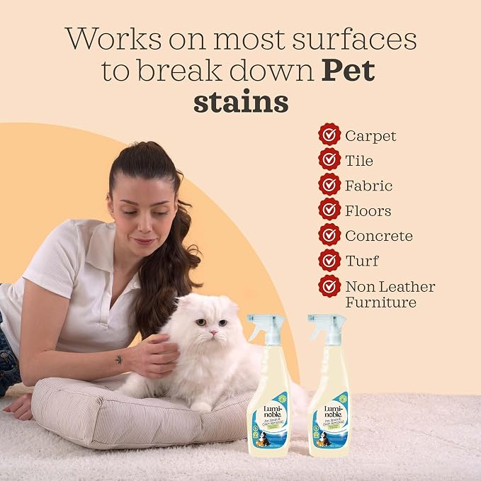 Pet Stain & Odor Remover Spray, enzyme cleaner for dog urine & poop carpet | Upholstery & Fabrics – Eliminates Cat Pee, Feces, Vomit & Tough Stains, Eco-Friendly, Vegan, Citrus Scent