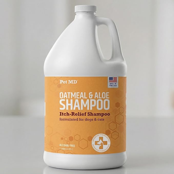 Pet MD Oatmeal & Aloe Shampoo for Dogs & Cats - Itchy Skin Support - 1gal | Soap-Free & Alcohol-Free Formula – Cleans Skin & Coat While Helping Maintain Natural Moisture