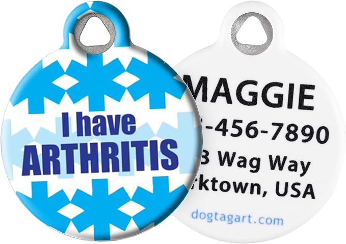 I Have Arthritis Medical Alert Pet ID Tag for Dogs and Cats, Silent Polymer Dog Tag with Customized Identification Information - Small .875" Diameter