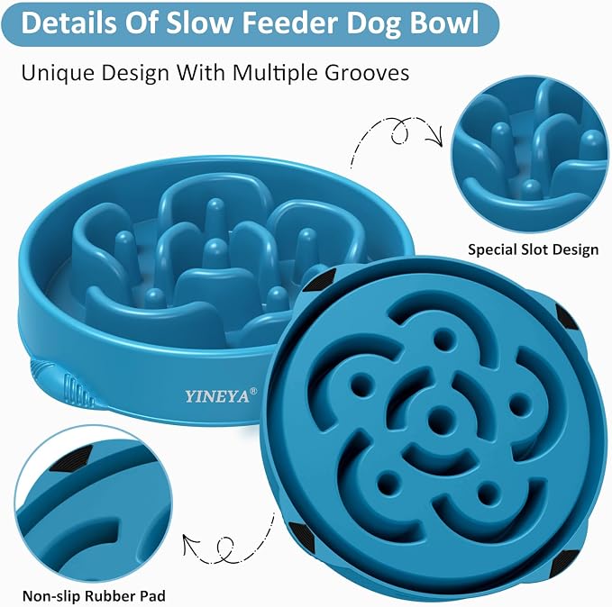 YINEYA 4 Cups Slow Feeder Dog Bowls Large Breed, Anti-Choking Pet Supplies, Maze Dog Food Bowl, Puzzle Feeder That Slow Down Eating