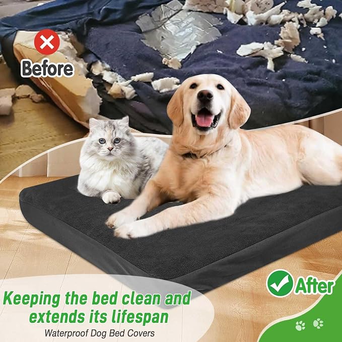 Dog Bed Covers Replacement Washable 100% Waterproof Soft Dog Bed Sheet Black 2 Pack 42" x 28" L