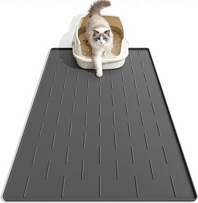 Pieviev Silicone Cat Litter Mat, Traps Litter & Easy to Clean, 34'' x 22'' | Raised Edges Lock Litter & Urine, Scratch and Wear-Resistant Cat Box Mat, Non-Slip Backing, Fit Most Standard Boxes