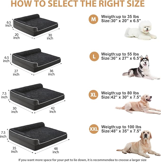 BFPETHOME Orthopedic Washable Dog Bed, Sleeping Couch for Large Senior Dogs | Deluxe Plush Rose Velvet Washable Cover, Egg Crate Foam Support, Waterproof Lining, Non-Slip Bottom, Senior Dogs