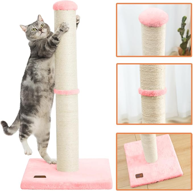 Karolpar 34inch Cat Scratching Post with Natural Sisal Rope 4.3Inch Large Diameter Scratcher Post Tree for Indoor Cats Pink