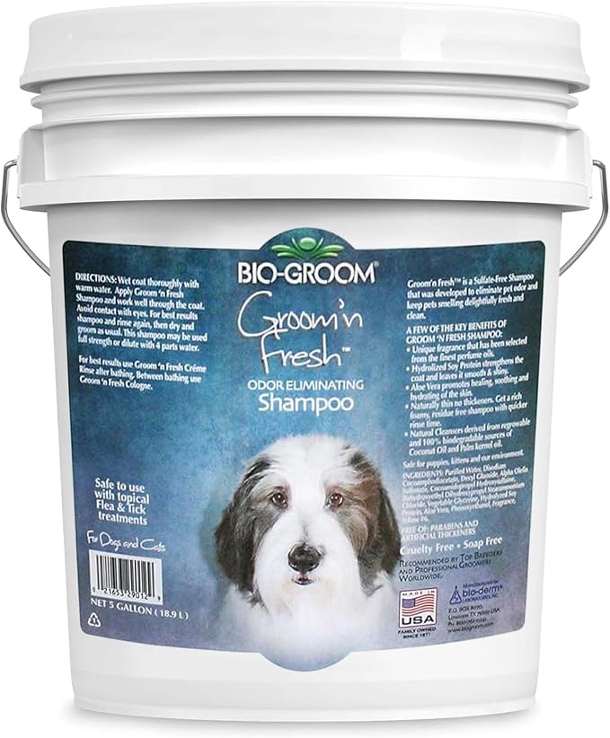 Bio-Groom Groom'n Fresh Dog Shampoo - Odor Eliminating, Dog Bathing Supplies, Puppy Wash, Cat & Dog Grooming Supplies, Cruelty-Free, Made in USA, Dog Products - 5 Gallons | Dog Bathing Supplies, Puppy Wash, Cat & Grooming Supplies, Cruelty-Free, Made i...