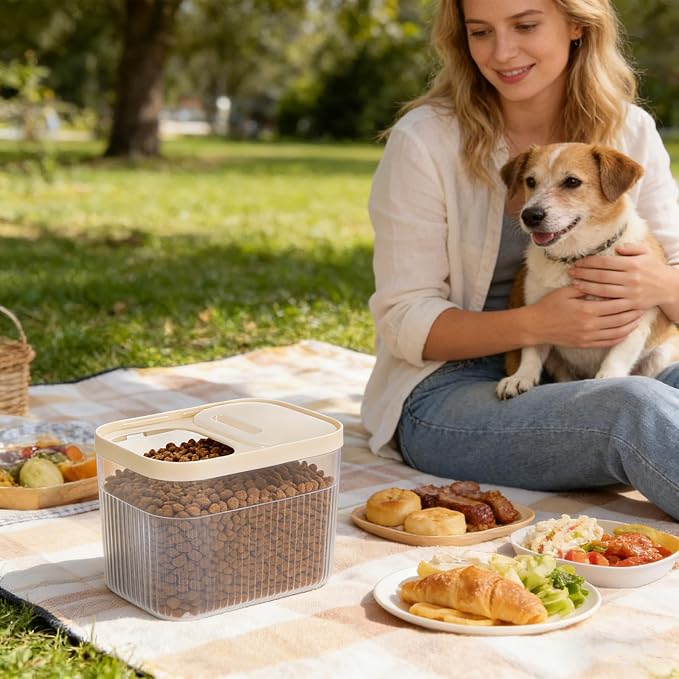 CIEOVO 2 Pack Airtight Dog Food Storage Container, Clear Pet Dog Food Storage Bin with Measuring Scoops for Rice Grain Pet Dog Cat Bird Dog Treat Storage Food Fresh