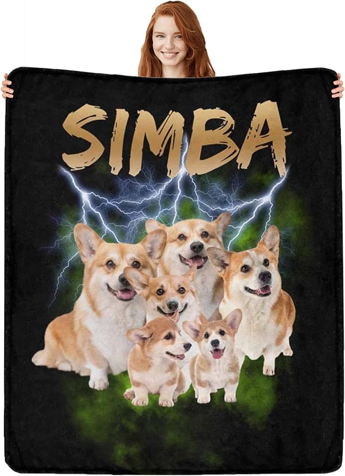 Personalized Pet Photo Blanket, Pet Lovers Gift Throw Blanket, Dog Mom Blanket, Custom Pet Portrait Picture Blanket, Pet Memorial Gift with Photo for Pet Dog Lovers, Custom Dog Blanket, Cat Blanket M