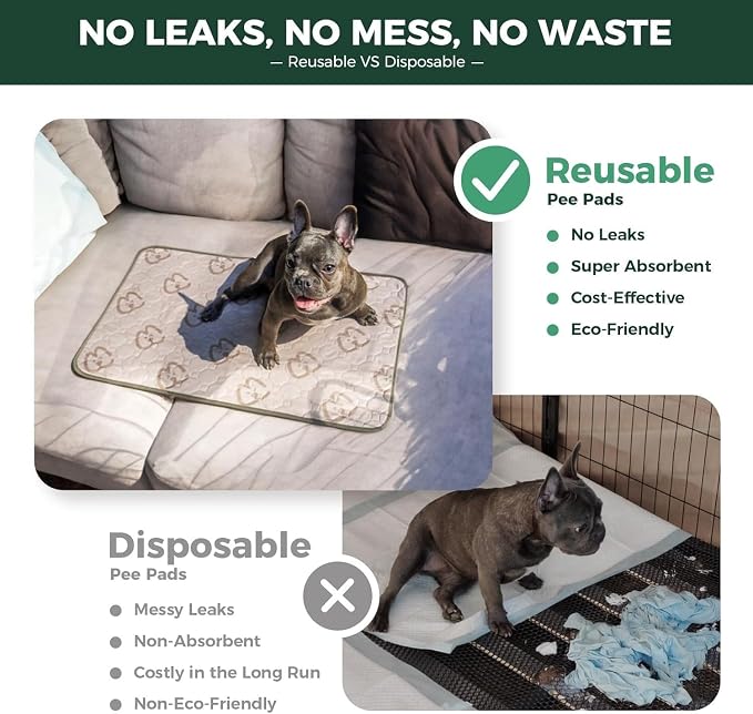 FXW Washable Pee Pads for Dogs, Super Absorbent, 29" x 47", 2 Packs | Machine washable, Non-slip backing