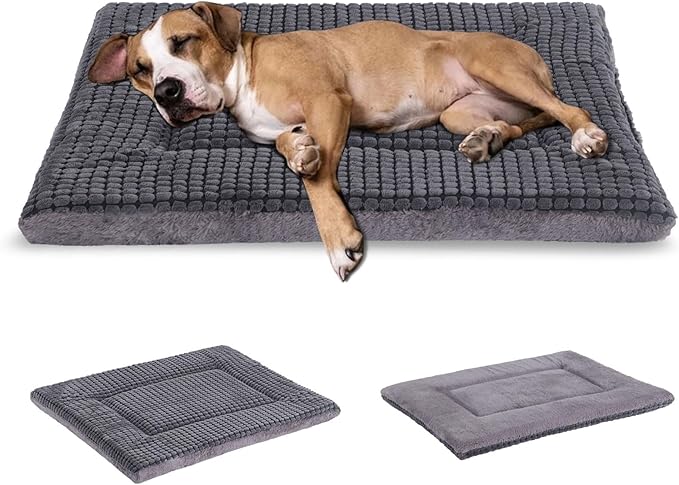 BVAGSS Reversible Dog Crate Pad, Memory Foam Pet Bed Mat, Soft Warm Machine Washable Sleeping Kennel Mattress for Small Medium Large Dogs XH079 (42''x28''x1.6'',Light Grey)