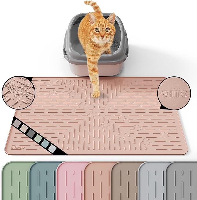OHMO Cat Litter Mat, 23.5x16 Silicone Trapping Mat Coral | for Kitty Litter Box, Easy Clean, BPA Free Rubber, Center Litter Collection, Easy Pour-Back, Waterproof, Odor-Resistant
