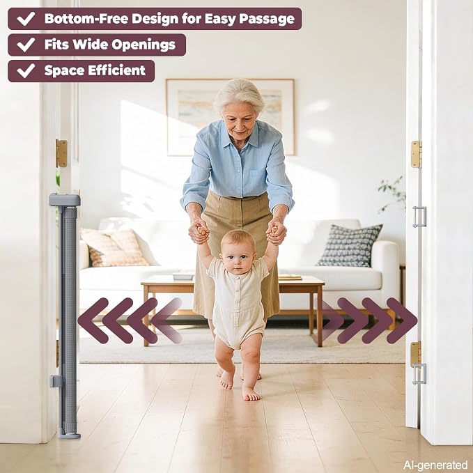 78" Retractable Extra Wide Baby Gates for Doorways, Long Mesh Dog Gate for Large Openings, Indoor Outdoor Pet Gate for Deck Porch Kitchens Hallways, 34" Height, Gray