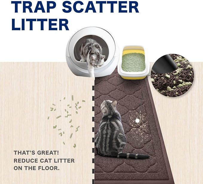 Cat Litter Box Mat, Kitty Premium PVC Pad, Durable Trapping Rug, Phthalate Free, Urine-Resistant, Scatter Control, XXL 47 x 36 Inch, Brown